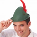BFS   Yeşil Renk Kırmızı Tüylü Peter Pan Şapkası Robin Hood Şapkası 24X23 cm