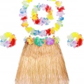 BFS   Yetişkin Çocuk Hawaii Parti Seti - 40 cm Naturel Etek + Çiçek Aksesuarlar (5 Parça)