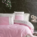 ÇOK SATAN Cotton Box Brode Nakışlı Çift Kişilik Saten Nevresim Takımı Niobe Pembe