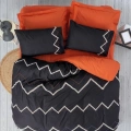 ÇOK SATAN Cotton Box Puf Nakışlı Ranforce Çift Kişilik Nevresim Takımı Mirely Siyah Kiremit