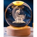 ÇOK SATAN Dekoratif Ay İçinde Unicorn Tasarımlı Ahşap Altlıklı Işıklı Cam Küre Cam:8cm Ahşap:2cm Büyük Boy