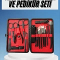 ÇOK SATAN Deri Çantalı Siyah Paslanmaz Çelik 17 Parça Manikür Pedikür Seti