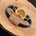 ÇOK SATAN Gold Renk Metal Ağaçlı Tasarım Siyah Renk Deri Erkek Bileklik