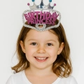 ÇOK SATAN Gümüş Renk Taç Üzeri Pembe Birthday Prenses Yazılı Çocuk Parti Tacı 11X12 cm