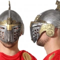 ÇOK SATAN Gümüş Üzeri Altın Renk Oynar Başlıklı Romalı Bizans Kaskı Miğferi 25x20 cm