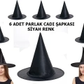 ÇOK SATAN Halloween Siyah Renk Parlak Dralon Cadı Şapkası Yetişkin Ve Çocuk Uyumlu 6 Adet