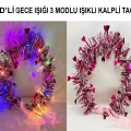 ÇOK SATAN Kalp Püsküllü Gece Parıltısı 3 Modlu LED'li Işıklı Taç Fuşya Renk