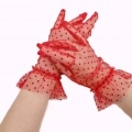 ÇOK SATAN Kısa Boy Güpürlü Kırmızı Puantiyeli Tül Eldiven Kırmızı Renk