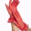 ÇOK SATAN Kısa Boy Likralı Güpürlü Yetişkin Tül Eldiven Kırmızı Renk