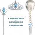 ÇOK SATAN Örgülü Karlar Ülkesi Frozen Elsa Peruğu Tacı ve Sopası Çocuk Boy