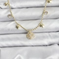 Pirinç Gold Renk Zirkon Taşlı Kutup Yıldızı Model Kadın Kolye