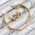 ÇOK SATAN Pirinç Zirkon Taşlı Ayrık Model Gold Renk Bileklik Yüzük Set