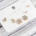 ÇOK SATAN Pirinç Zirkon Taşlı Yıldız Ve Gül Model Gold Renk 925 Ayar Gümüş Çivi Kadın Küpe Set