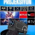 ÇOK SATAN Projektör Siyah Android Taşınabilir Sinema Projeksiyon Wifi Destekli En Güncel Sürüm Akıllı