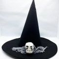 ÇOK SATAN Siyah Renk Gri Duvaklı Kuru Kafa Temalı Cadı Şapkası 35x38 cm