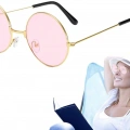 ÇOK SATAN Yuvarlak Cam John Lennon Tarzı Hippi Gold Çerçeveli Pembe Gözlük