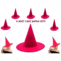 Fuşya Renk Keçe Cadı Şapkası 6 Adet