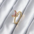 Gold Renk Pembe Zirkon Taşlı Kelebek Model Kadın Yüzük