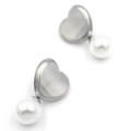 İnci Kalp Küpe - Gümüş