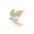 İncili Yaprak Broş - Altın