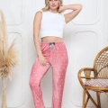 Kadife pijama altı pembe üstüne beyaz kalpli Pontiye desenli q7013