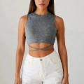 Kadın Gri Çapraz Bağlamalı Crop Top Büstiyer – Modern ve Şık Tasarım