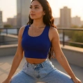 Kadın Lacivert Kare Yaka Crop Top Bluz – Şık, Rahat ve Kolay Kombinlenebilir