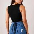 Kadın Siyah Çapraz Bağlamalı Crop Top Büstiyer – Modern ve Şık Tasarım