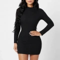 Kadın Siyah Kaşkorse Balıkçı Yaka Uzun Kollu Bodycon Mini Elbise