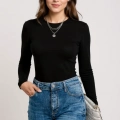 Kadın Siyah Uzun Kollu Fit Basic Crop Top Bluz