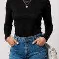 Kadın Siyah Uzun Kollu Fit Basic Crop Top Bluz