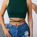 Kadın Yeşil Çapraz Bağlamalı Crop Top Büstiyer – Modern ve Şık Tasarım