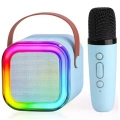Karaoke Kablosuz Hoparlör Mikrofonlu Rgb Işıklı Bluetooth Speaker Tf Kart/usb Mavi