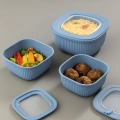 Kare 3 Parça Vakumlu Sızdırmaz Hava Almaz Saklama Kabı Seti Mavi (1800/1100/600 Ml)
