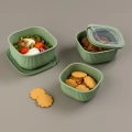 Kare 3 Parça Vakumlu Sızdırmaz Hava Almaz Saklama Kabı Seti Yeşil (1800/1100/600 Ml)