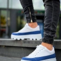KB-056 Kuback Beyaz Mavi Detaylı Beyaz Yüksek Taban Günlük Spor Ayakkabı