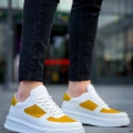 KB-X8 Kuback Beyaz Cilt Sarı Süet Detaylı Beyaz Yüksek Taban Günlük Spor Ayakkabı