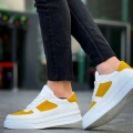 KB-X8 Kuback Beyaz Cilt Sarı Süet Detaylı Beyaz Yüksek Taban Günlük Spor Ayakkabı