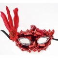 Kırmızı Payetli Pullu Tüylü Parti Maskesi