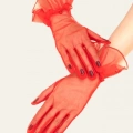 Kısa Boy Likralı Güpürlü Yetişkin Tül Eldiven Kırmızı Renk