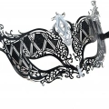 Kristal Gümüş Taşlı Siyah Lazer Kesim Metal Lüks Maske
