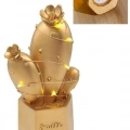 Led Işıklı Sevimli Kaktüs Dekoratif Masa Lambası Mini Biblo Gece Lambası Gold