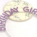 Mor Renk Kristal Taşlı Parlak Birthday Girl Yazılı Taç 16x17 Cm
