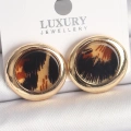 Pirinç Gold Renk Leopar Desen Daire Model Kadın Küpe