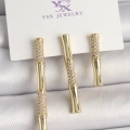 Pirinç Gold Renk Zirkon Taşlı Bambu Model 3Lü Kadın Kombin Küpe