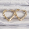 Pirinç Gold Renk Zirkon Taşlı Motifli Kalp Küpe