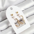Pirinç Zirkon Taş Ve Kalp Figürlü Gold Renk 3lü Çift Kadın Küpe Set