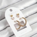 Pirinç Zirkon Taş Ve Kemik Halka Figürlü Gold Renk 3lü Çift Kadın Küpe Set