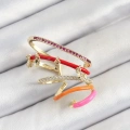 Pirinç Zirkon Taşlı Kırmızı Turuncu Pembe Sıkıştırma Sağ Kıkırdak Gold Renk Kadın Küpe