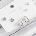 Pirinç Zirkon Taşlı Kutup Yıldızı Model Gümüş Renk 925 Ayar Gümüş Çivi Kadın Küpe Set